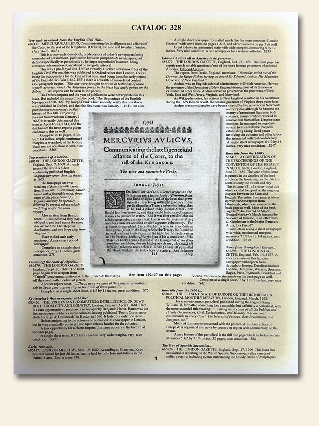 Announcing Catalog 328 for March, 2023 Rare & Early Newspapers